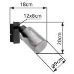 Spot metal negru mat, sticlă fumuriu, comutator , LxA: 90x200mm, AL: 180mm, excl. 1x E27 LED 15W 230V - imagine 6