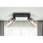 Spot metal negru mat, sticlă fumuriu, LxLxA: 270x90x215mm, excl. 2x E27 15W 230V - imagine 2