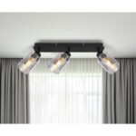 Spot metal negru mat, sticlă fumuriu, LxLxA: 470x90x215mm, excl. 3x E27 15W 230V - imagine 2