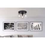 Plafoniera metal negru mat, sticla fumurie, D: 340, H: 220, excl. 3xE27 60W 230V - imagine 2