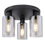 Plafoniera metal negru mat, sticla fumurie, D: 340, H: 220, excl. 3xE27 60W 230V