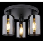 Plafoniera metal negru mat, sticla fumurie, D: 340, H: 220, excl. 3xE27 60W 230V - imagine 3