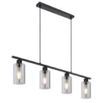 Suspensie metal negru mat, sticlă fumurie, LxLxH: 980x100x1200, excl 4xE27 60W 230V