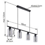 Suspensie metal negru mat, sticlă fumurie, LxLxH: 980x100x1200, excl 4xE27 60W 230V - imagine 6