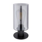 Veioza metal negru mat, sticlă fumurie, comutator, D: 100, H: 215, excl 1xE27 60W 230V - imagine 3