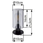 Veioza metal negru mat, sticlă fumurie, comutator, D: 100, H: 215, excl 1xE27 60W 230V - imagine 6