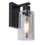 Aplica de perete metal negru mat, sticlă fumurie,, în jos, LxH: 100x230, AL: 150, excl 1xE27 60W 230V