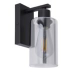 Aplica de perete metal negru mat, sticlă fumurie,, în jos, LxH: 100x230, AL: 150, excl 1xE27 60W 230V - imagine 3