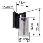 Aplica de perete metal negru mat, sticlă fumurie,, în jos, LxH: 100x230, AL: 150, excl 1xE27 60W 230V - imagine 6
