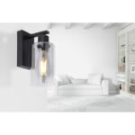 Aplica de perete metal negru mat, sticlă fumurie,, în jos, LxH: 100x230, AL: 150, excl 1xE27 60W 230V