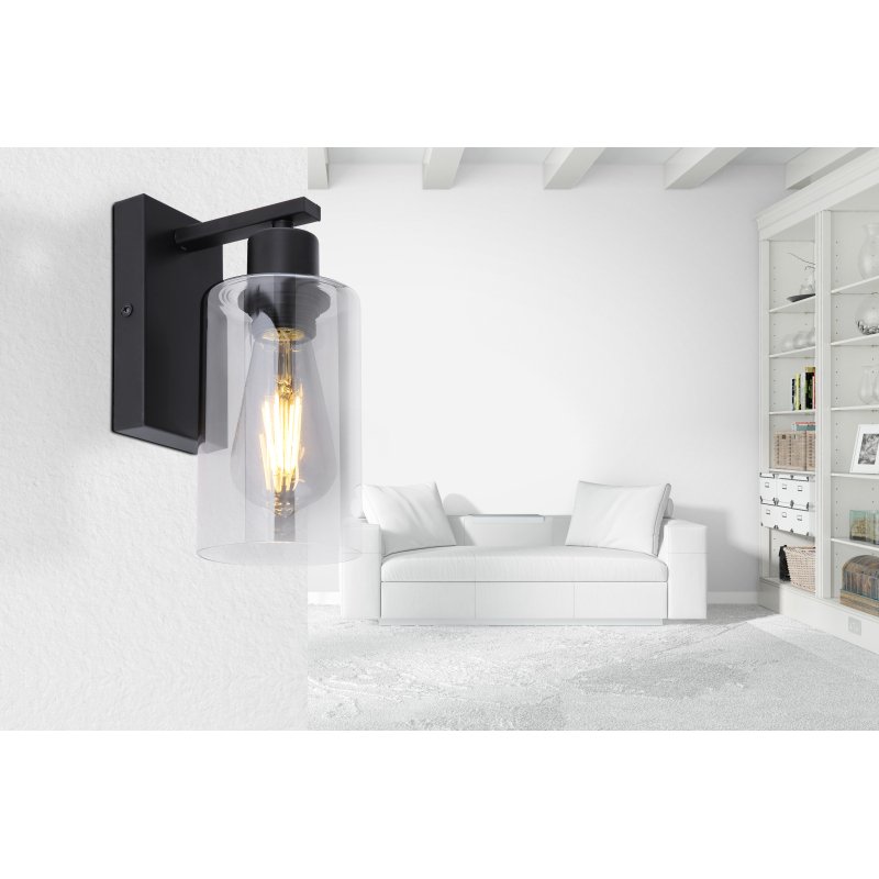 hadera-15465w-g26137-6 Aplica de perete metal negru mat, sticlă fumurie,, în jos, LxH: 100x230, AL: 150, excl 1xE27 60W 230V - imagine 1