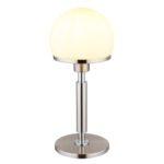 Lampă de masă din metal nichel mat, metal cromat, sticlă opală, cablu textil negru, întrerupător pe cablu, ø: 180mm, H: 400mm, lungime cablu 1500mm, fără 1x E27 40W 230V