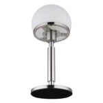 Lampă de masă din metal nichel mat, metal cromat, sticlă opală, cablu textil negru, întrerupător pe cablu, ø: 180mm, H: 400mm, lungime cablu 1500mm, fără 1x E27 40W 230V - imagine 4