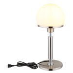 Lampă de masă din metal nichel mat, metal cromat, sticlă opală, cablu textil negru, întrerupător pe cablu, ø: 180mm, H: 400mm, lungime cablu 1500mm, fără 1x E27 40W 230V - imagine 5
