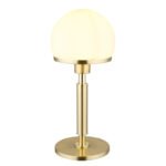Lampă de masă din metal de culoare alamă, metal de culoare alamă mată, sticlă opalină, cablu textil negru, întrerupător pe cablu, ø: 180mm, H: 400mm, lungime cablu 1500mm, fără 1x E27 40W 230V