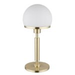 Lampă de masă din metal de culoare alamă, metal de culoare alamă mată, sticlă opalină, cablu textil negru, întrerupător pe cablu, ø: 180mm, H: 400mm, lungime cablu 1500mm, fără 1x E27 40W 230V - imagine 3