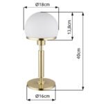 Lampă de masă din metal de culoare alamă, metal de culoare alamă mată, sticlă opalină, cablu textil negru, întrerupător pe cablu, ø: 180mm, H: 400mm, lungime cablu 1500mm, fără 1x E27 40W 230V - imagine 6