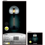 Lampă de masă din metal negru mat, MDF cu efect de lemn închis, metal alamă mată, sticlă fumurie, cablu textil negru, întrerupător pe cablu, ø: 180mm, H: 400mm, lungime cablu 1500mm, fără 1x E27 40W 230V - imagine 5