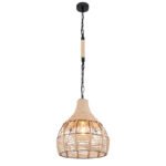 Suspensie metal negru mat, frânghie de cânepă maro, cu lanț negru, D: 300, H: 1350, excl 1xE27 60W 230V