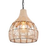 Suspensie metal negru mat, frânghie de cânepă maro, cu lanț negru, D: 300, H: 1350, excl 1xE27 60W 230V - imagine 4