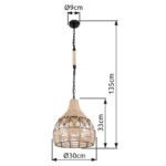 Suspensie metal negru mat, frânghie de cânepă maro, cu lanț negru, D: 300, H: 1350, excl 1xE27 60W 230V - imagine 6