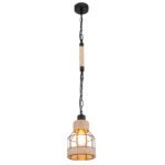 Suspensie metal negru mat, frânghie de cânepă maro, tije metalice negru mat, cu lanț negru, D: 140, H: 1250,  excl 1xE27  60W 230V