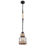 Suspensie metal negru mat, frânghie de cânepă maro, tije metalice negru mat, cu lanț negru, D: 140, H: 1250,  excl 1xE27  60W 230V - imagine 3