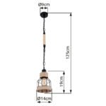 Suspensie metal negru mat, frânghie de cânepă maro, tije metalice negru mat, cu lanț negru, D: 140, H: 1250,  excl 1xE27  60W 230V - imagine 6