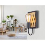 Aplica de perete metal negru mat, frânghie de cânepă maro, în sus, LxH: 120x280, AL: 130, excl 1xE27 60W 230V - imagine 2