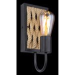 Aplica de perete metal negru mat, frânghie de cânepă maro, în sus, LxH: 120x280, AL: 130, excl 1xE27 60W 230V - imagine 3