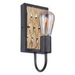Aplica de perete metal negru mat, frânghie de cânepă maro, în sus, LxH: 120x280, AL: 130, excl 1xE27 60W 230V - imagine 4