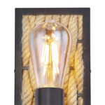 Aplica de perete metal negru mat, frânghie de cânepă maro, în sus, LxH: 120x280, AL: 130, excl 1xE27 60W 230V - imagine 5