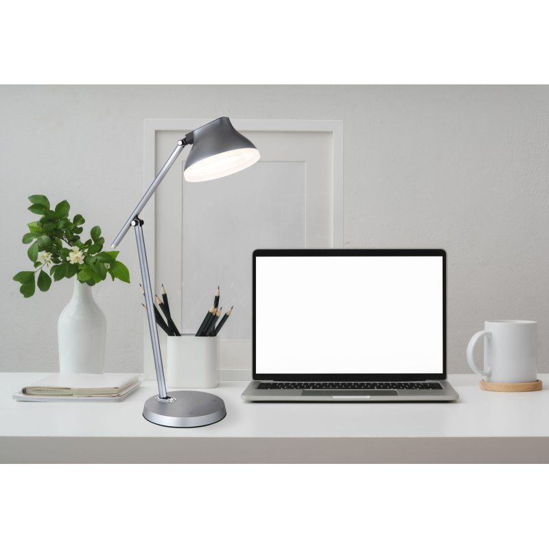 halvar-58437g-g28326-6 Lampă de masă din aluminiu gri mat, plastic gri metalic, plastic alb, touch on/off, reglabil, variator de intensitate, funcție de memorie, temporizator, adaptor inclus, mobil,L x l x I:432x178x758mm,LED 8W 230V, sursă 60-820lm, ieșire 44-450lm,4000K - imagine 1