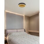 Plafoniera aluminiu negru mat, metal auriu, alb acrilic, alb silicon, ø: 300mm, H: 90mm, cu LED 24W 230V, sursa 3120lm, iesire 1440lm, 3000K - imagine 3