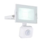 Aplica de exterior din aluminiu turnat sub presiune alba, sticlă transparentă, pivotant, IP44, senzor: H: 1-3m, 110 °, detectare până la 8m, LxH: 90x120, AL: 130, incl. 1xLED 10W 230V, sursă 1000lm, ieșire 950lm , 6000K