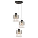 Lampă cu suspensie metal negru mat, sticlă fumurie, picături de sticlă transparentă, cristale acrilice transparente, cablu PVC negru, ø: 330mm, I: 1200mm, fără 3x E27 60W 230V