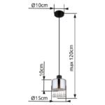 Lampă cu suspensie metal negru mat, sticlă fumurie, picături de sticlă transparentă, cristale acrilice transparente, cablu PVC negru, ø: 150mm, I: 1200mm, fără 1x E27 60W 230V - imagine 3