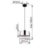 Lampă cu suspensie metal negru mat, sticlă fumurie, picături de sticlă transparentă, cristale acrilice transparente, cablu PVC negru, ø: 250mm, I: 1200mm, fără 1x E27 60W 230V - imagine 3