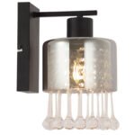 Aplică metal negru mat, sticlă fumurie, picături de sticlă transparentă, cristale acrilice transparente, direcția luminii: în jos,  l x I x A: 150x260x193mm, fără 1x E27 60W 230V