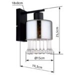 Aplică metal negru mat, sticlă fumurie, picături de sticlă transparentă, cristale acrilice transparente, direcția luminii: în jos,  l x I x A: 150x260x193mm, fără 1x E27 60W 230V - imagine 3