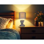 Lampă de masă ceramică gri, textil gri, cablu PVC alb, comutator basculant pe cablu, ø: 175mm, H: 330mm, lungime cablu 1300mm, excl. 1x E14 40W 230V - imagine 2
