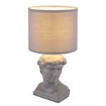 Lampă de masă ceramică gri, textil gri, cablu PVC alb, comutator basculant pe cablu, ø: 175mm, H: 330mm, lungime cablu 1300mm, excl. 1x E14 40W 230V