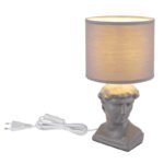 Lampă de masă ceramică gri, textil gri, cablu PVC alb, comutator basculant pe cablu, ø: 175mm, H: 330mm, lungime cablu 1300mm, excl. 1x E14 40W 230V - imagine 5