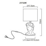 Lampă de masă ceramică alb, textil alb, cablu PVC alb, comutator basculant pe cablu, ø: 175mm, H: 330mm, lungime cablu 1300mm, excl. 1x E14 40W 230V - imagine 6