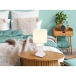 Lampă de masă ceramică alb, textil alb, cablu PVC alb, comutator basculant pe cablu, ø: 175mm, H: 330mm, lungime cablu 1300mm, excl. 1x E14 40W 230V