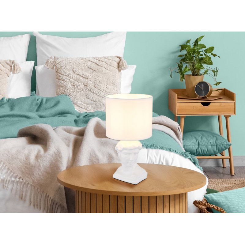 hermes-21732w-g29428-6 Lampă de masă ceramică alb, textil alb, cablu PVC alb, comutator basculant pe cablu, ø: 175mm, H: 330mm, lungime cablu 1300mm, excl. 1x E14 40W 230V - imagine 1