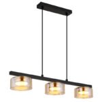 Suspensie metal negru mat, aluminiu auriu periat, sticlă chihlimbar, cablu PVC negru, LxLxH: 650x130x1100mm, incl. 3x GX53 LED 6W 230V, sursă 400lm, ieșire 330lm, 1800K, incl. bec LED 10162