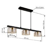 Suspensie metal negru mat, aluminiu auriu periat, sticlă chihlimbar, cablu PVC negru, LxLxH: 650x130x1100mm, incl. 3x GX53 LED 6W 230V, sursă 400lm, ieșire 330lm, 1800K, incl. bec LED 10162 - imagine 6