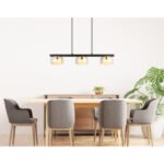 Suspensie metal negru mat, aluminiu auriu periat, sticlă chihlimbar, cablu PVC negru, LxLxH: 650x130x1100mm, incl. 3x GX53 LED 6W 230V, sursă 400lm, ieșire 330lm, 1800K, incl. bec LED 10162