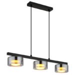 Suspensie metal negru mat, aluminiu negru periat, sticlă fumurie, cablu PVC negru, LxLxH: 650x130x1100mm, incl. 3x GX53 LED 6W 230V, sursă 400lm, ieșire 270lm, 1800K, incl. bec LED 10162